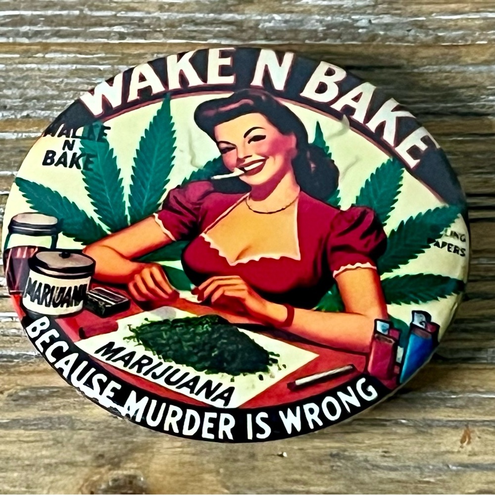 Vintage-Style Advertising Wake N Bake Funny Novelty Button